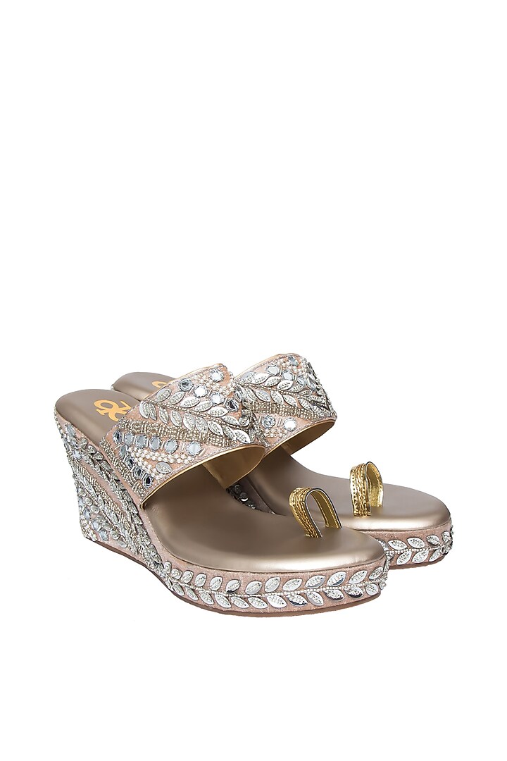 Silver Silk & PVC Embroidered Kolhapuris by Kkarma Accessories at Pernia's Pop Up Shop