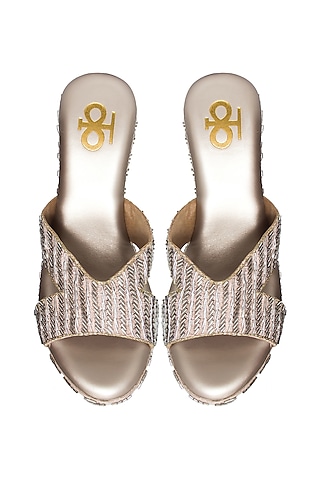 White Silk & PVC Embroidered Heels by Kkarma Accessories