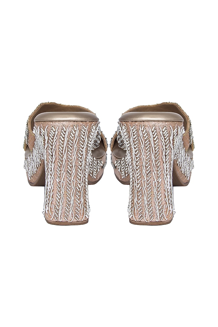 White Silk & PVC Embroidered Heels by Kkarma Accessories at Pernia's Pop Up Shop