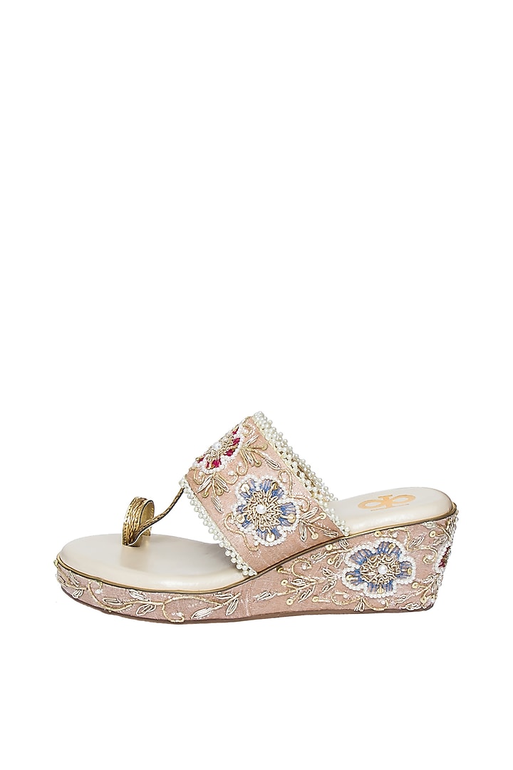 Multi-Colored Silk & PVC Embroidered Kolhapuris by Kkarma Accessories at Pernia's Pop Up Shop