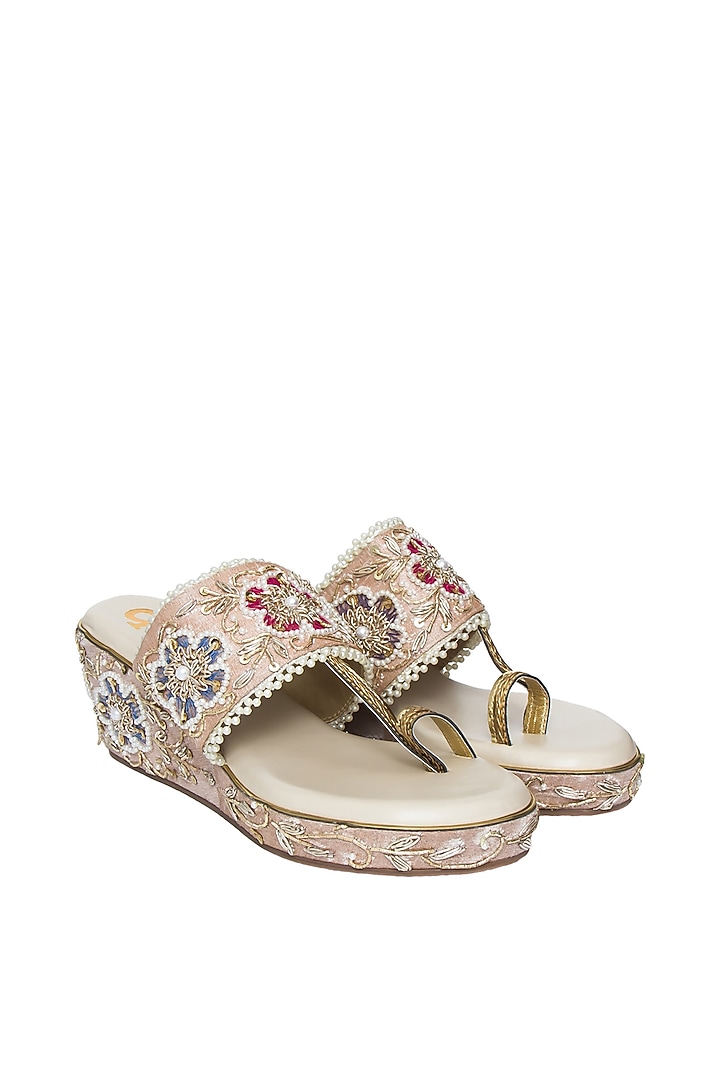 Multi-Colored Silk & PVC Embroidered Kolhapuris by Kkarma Accessories at Pernia's Pop Up Shop