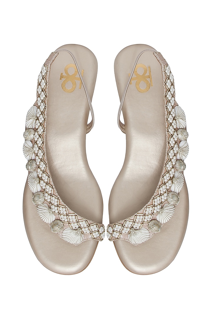 Rose Gold Silk & PVC Embroidered Wedges by Kkarma Accessories at Pernia's Pop Up Shop