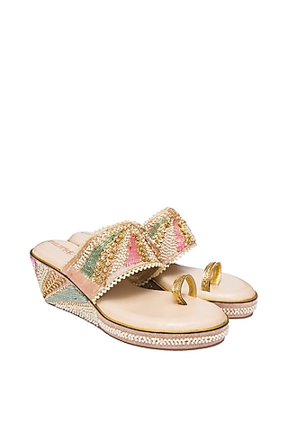 Multi-Colored Silk & PVC Embroidered Kolhapuris by Kkarma Accessories
