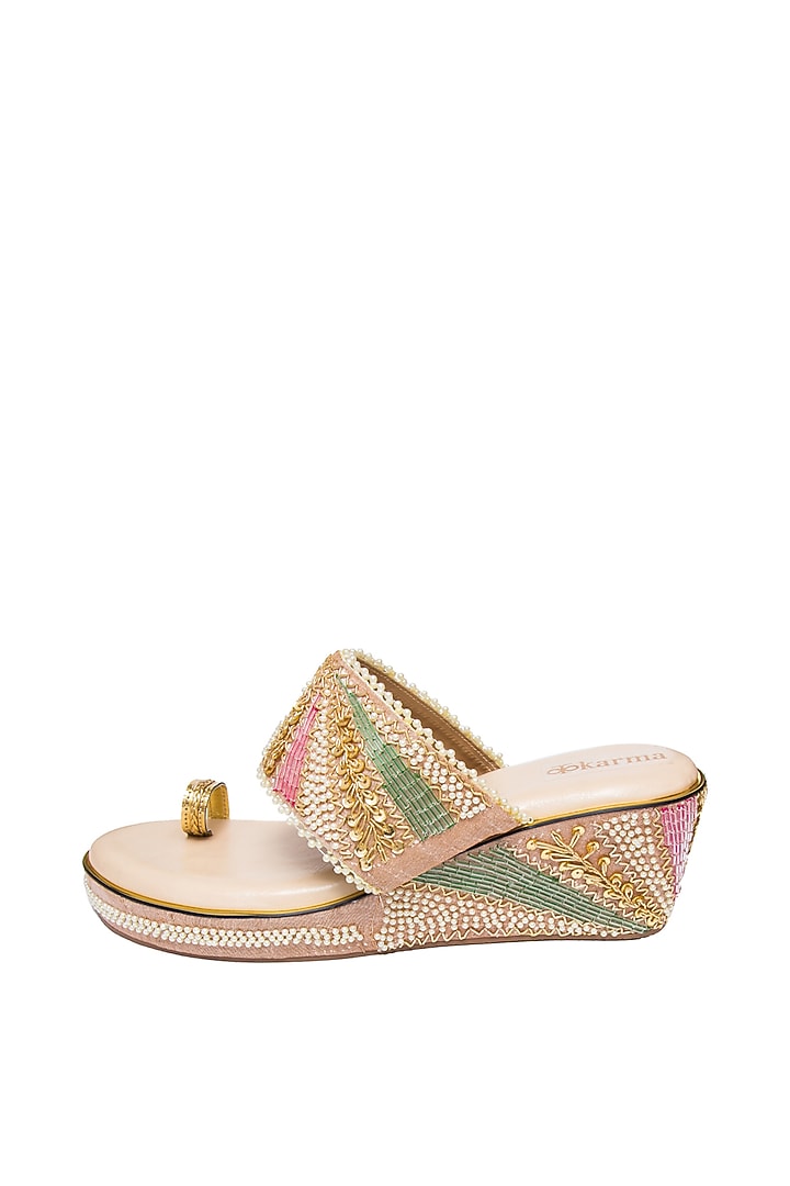Multi-Colored Silk & PVC Embroidered Kolhapuris by Kkarma Accessories at Pernia's Pop Up Shop