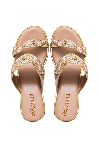 Rose Gold Silk & PVC Embroidered Wedges by Kkarma Accessories