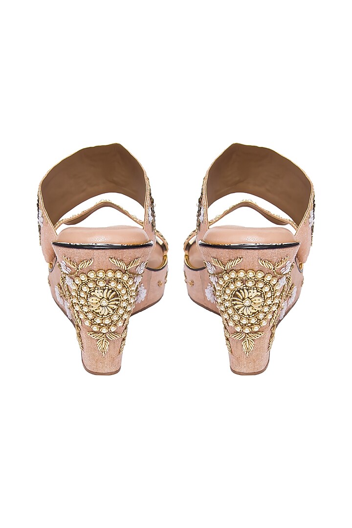 Rose Gold Silk & PVC Embroidered Wedges by Kkarma Accessories at Pernia's Pop Up Shop
