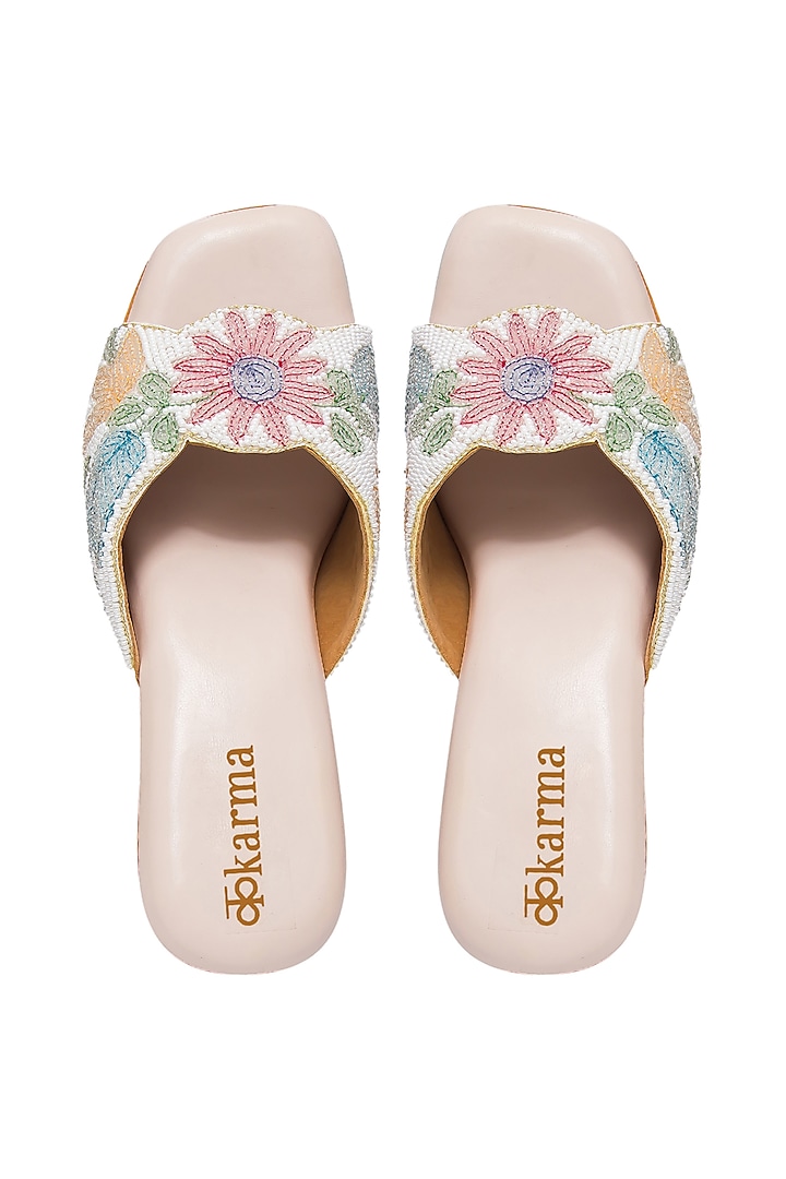 Rose Gold Silk & PVC Embroidered Wedges by Kkarma Accessories at Pernia's Pop Up Shop