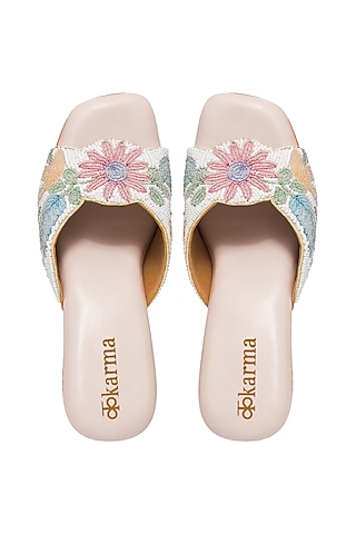 Rose Gold Silk & PVC Embroidered Wedges by Kkarma Accessories