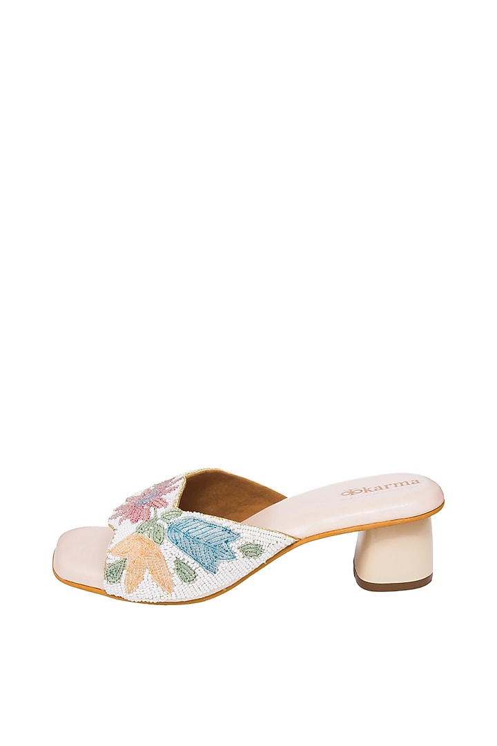 Rose Gold Silk & PVC Embroidered Wedges by Kkarma Accessories at Pernia's Pop Up Shop