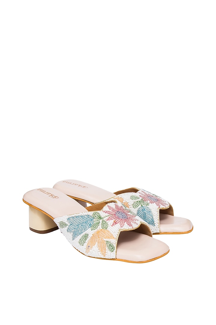 Rose Gold Silk & PVC Embroidered Wedges by Kkarma Accessories at Pernia's Pop Up Shop