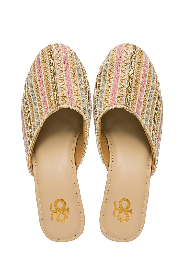 Multi-Colored Silk Bead Embroidered Mule Heels by Kkarma Accessories at Pernia's Pop Up Shop