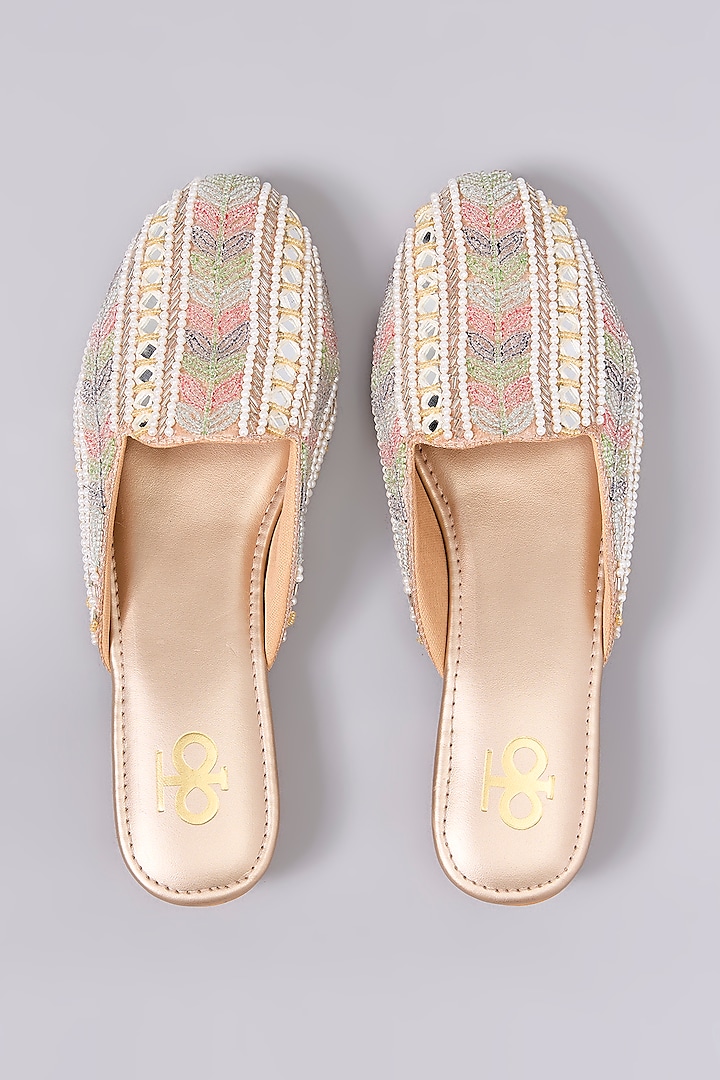 Multi-Colored Silk & Wood Bead Embroidered Mules by Kkarma Accessories at Pernia's Pop Up Shop