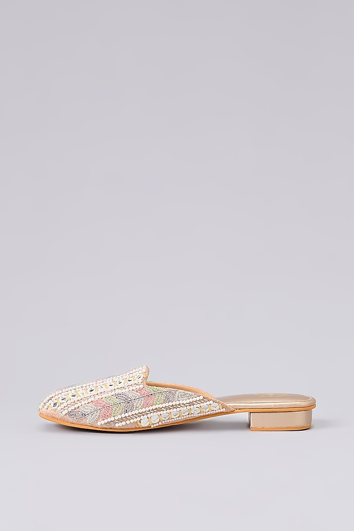 Multi-Colored Silk & Wood Bead Embroidered Mules by Kkarma Accessories at Pernia's Pop Up Shop
