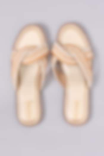 Gold Silk & Wood Crystal Embellished Slip-On Sandals by Kkarma Accessories at Pernia's Pop Up Shop