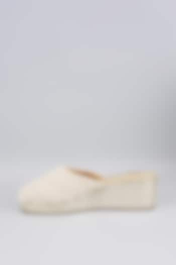 White Silk & Wood Pearl Hand Embellished Mules by Kkarma Accessories at Pernia's Pop Up Shop