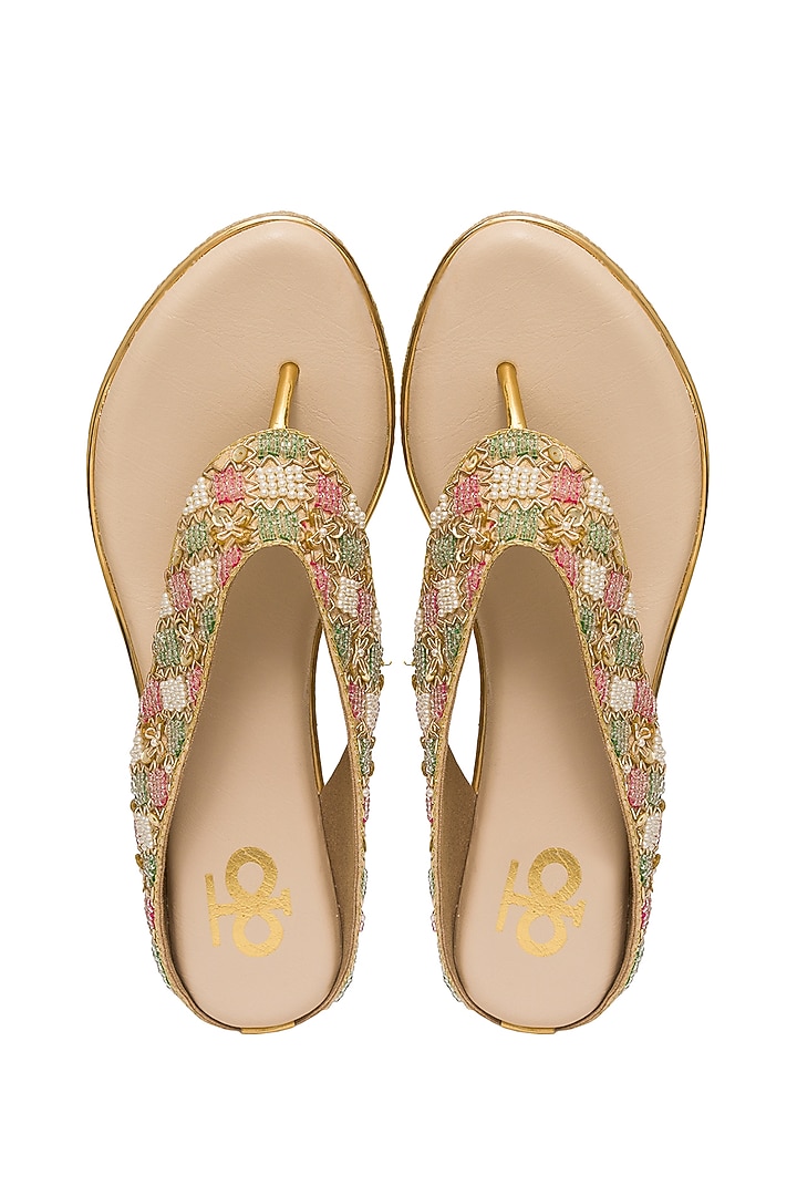 Multi-Colored Silk Bead & Thread Embroidered Platform Wedges by Kkarma Accessories at Pernia's Pop Up Shop