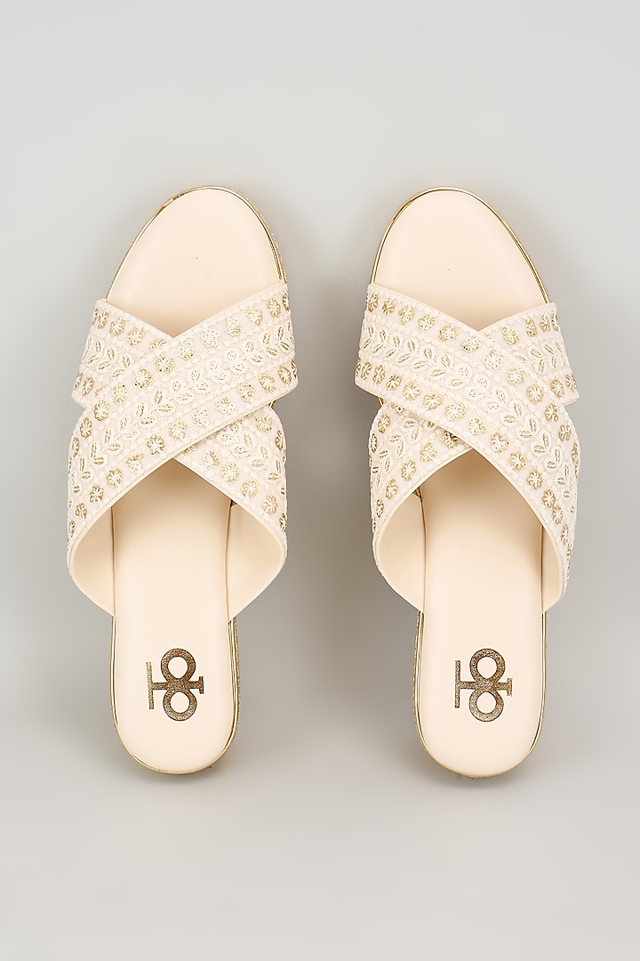 White & Gold Silk Threadwork Platform Heels by Kkarma Accessories at Pernia's Pop Up Shop