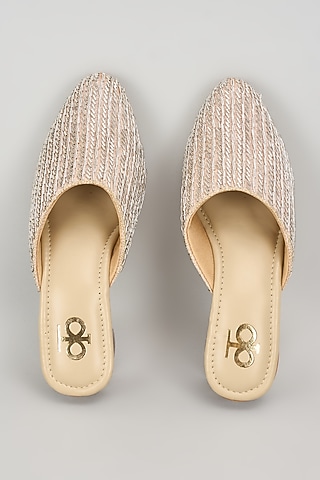 Rose Gold Silk & Wood Zardosi Work Mules by Kkarma Accessories