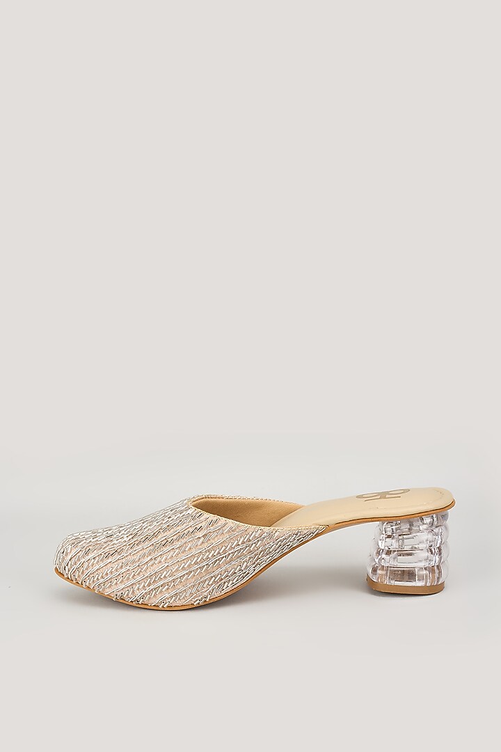 Rose Gold Silk & Wood Zardosi Work Mules by Kkarma Accessories at Pernia's Pop Up Shop