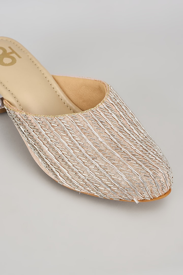 Rose Gold Silk & Wood Zardosi Work Mules by Kkarma Accessories at Pernia's Pop Up Shop