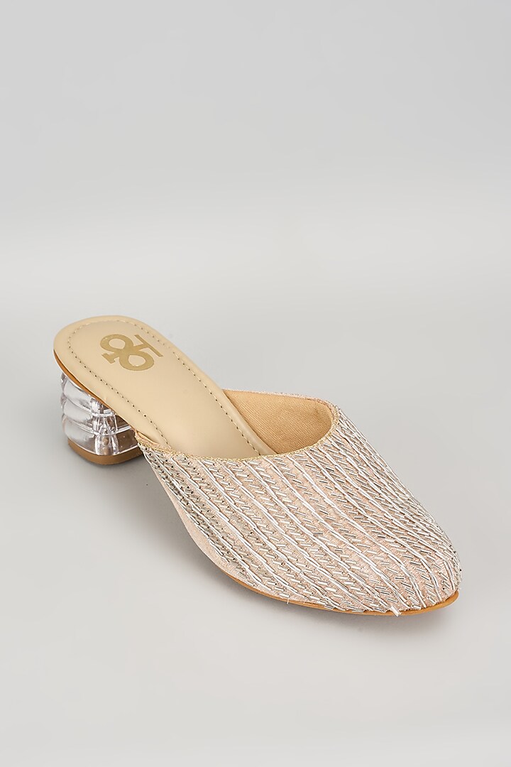 Rose Gold Silk & Wood Zardosi Work Mules by Kkarma Accessories at Pernia's Pop Up Shop