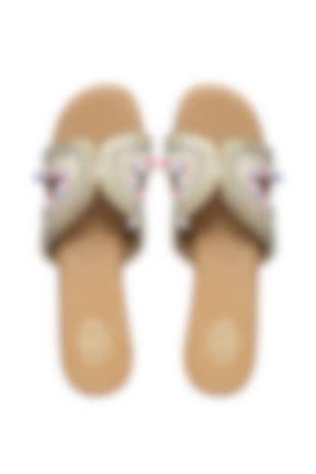 Multi-Colored Silk & Wood Sequin Work Wedges by Kkarma Accessories at Pernia's Pop Up Shop