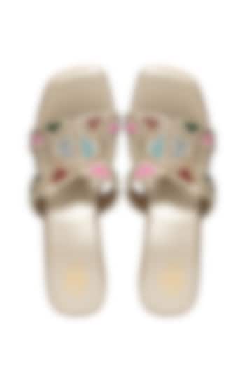 Multi-Colored Silk & Wood Bead Hand Embroidered Block Heels by Kkarma Accessories at Pernia's Pop Up Shop