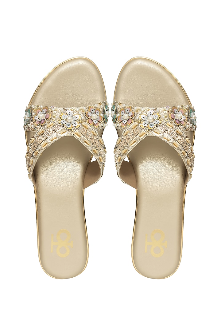 Multi-Colored Silk & Wood Sequin Hand Work Handcrafted Wedges by Kkarma Accessories at Pernia's Pop Up Shop