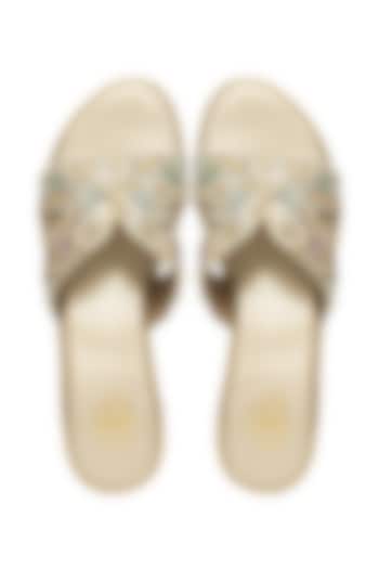 Multi-Colored Silk & Wood Sequin Embroidered Wedges by Kkarma Accessories at Pernia's Pop Up Shop