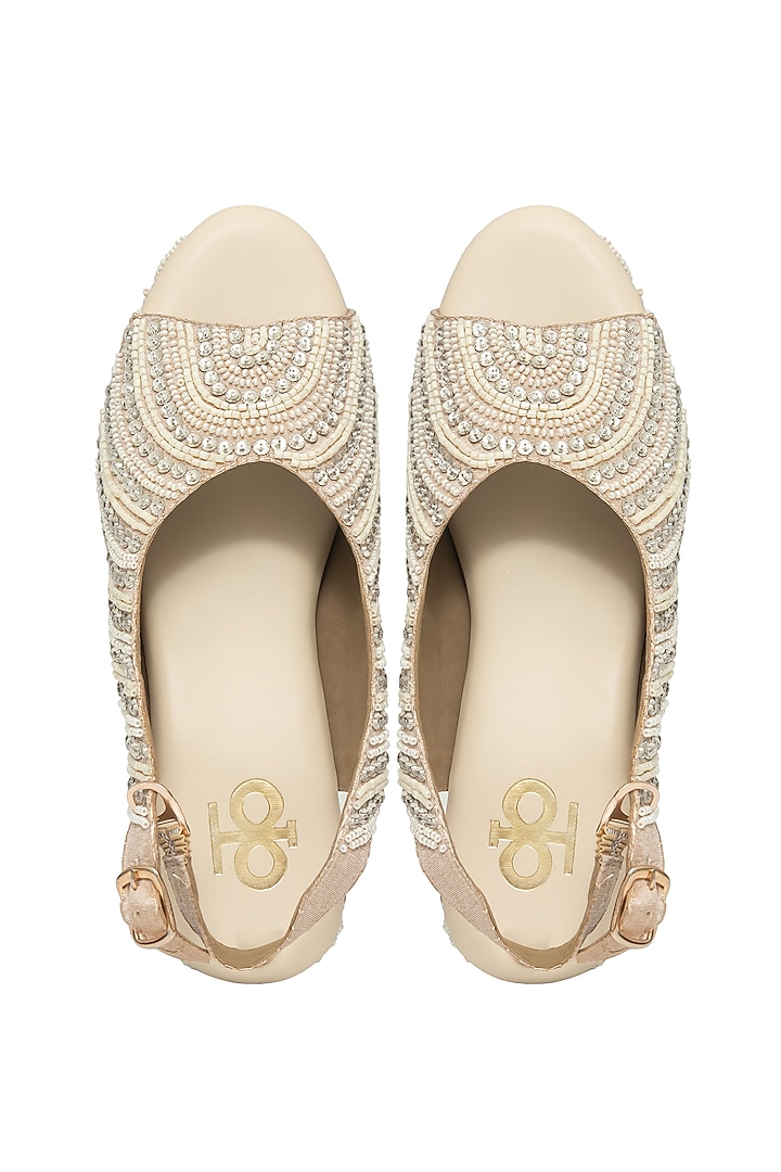 Rose Gold & White Silk Pearl Work Wedges by Kkarma Accessories at Pernia's Pop Up Shop