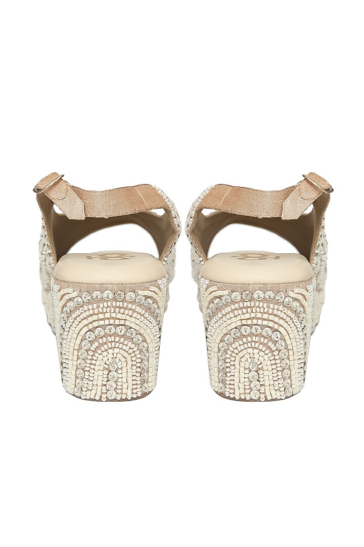 Rose Gold & White Silk Pearl Work Wedges by Kkarma Accessories at Pernia's Pop Up Shop