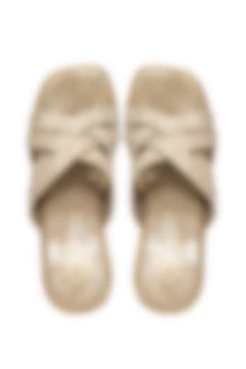 Nude Gold Silk & Wood Platform Wedges by Kkarma Accessories at Pernia's Pop Up Shop