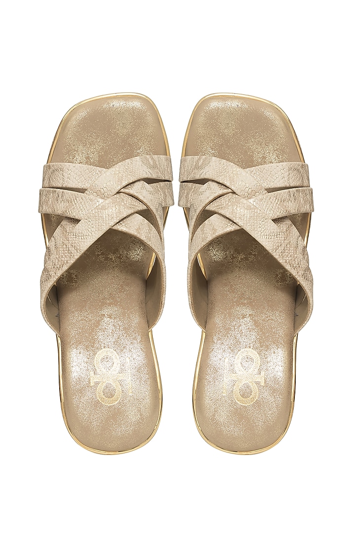 Nude Gold Silk & Wood Platform Wedges by Kkarma Accessories at Pernia's Pop Up Shop