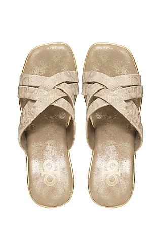 Nude Gold Silk & Wood Platform Wedges by Kkarma Accessories