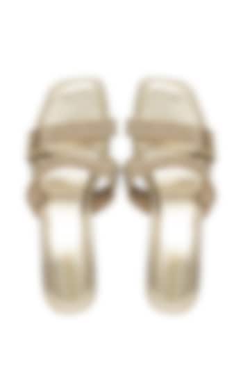 Gold Silk & Wood Block Heels by Kkarma Accessories at Pernia's Pop Up Shop