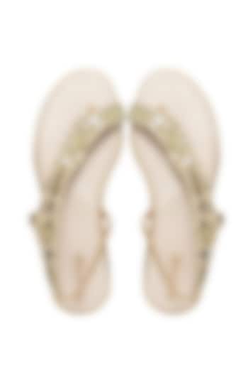 Gold Silk & Wood Strappy Flats by Kkarma Accessories at Pernia's Pop Up Shop