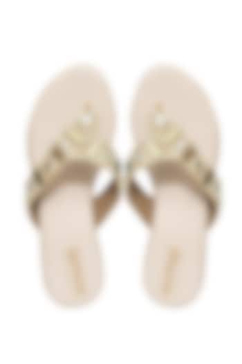 Gold Silk & Wood Mirror Work Block Heels by Kkarma Accessories at Pernia's Pop Up Shop