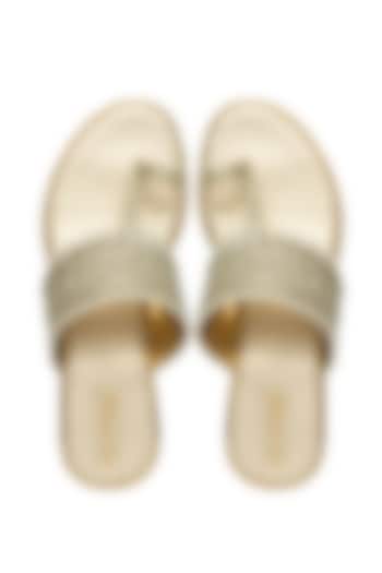 Gold Silk & Wood Thread Work Block Heels by Kkarma Accessories at Pernia's Pop Up Shop