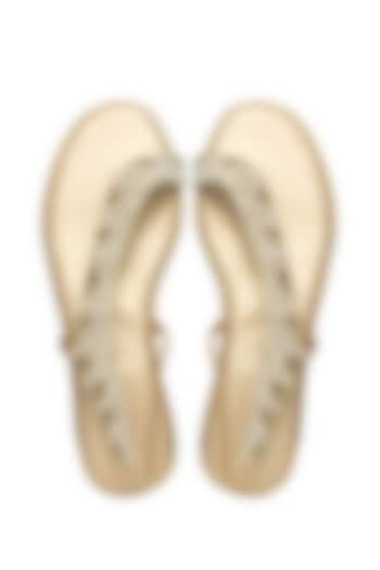 Gold Silk & Wood Sequin Embroidered Flats by Kkarma Accessories at Pernia's Pop Up Shop