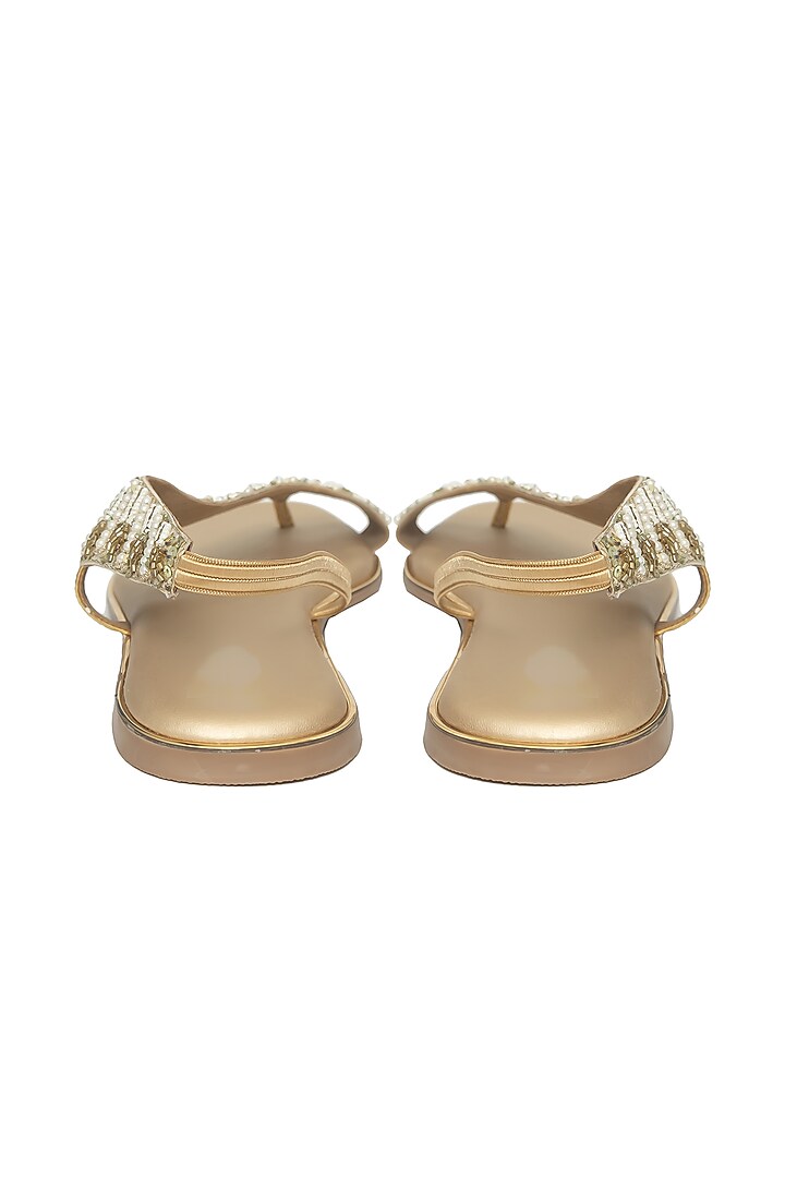 Gold Silk & Wood Sequin Embroidered Flats by Kkarma Accessories at Pernia's Pop Up Shop