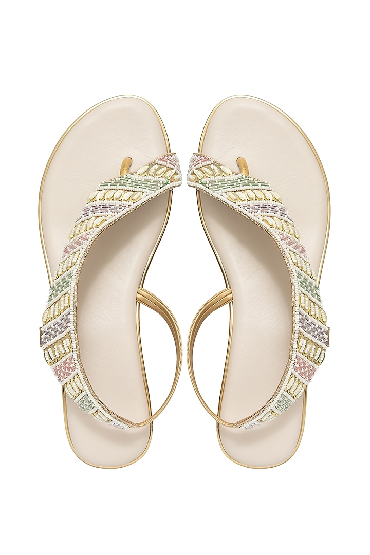 Multi-Colored Silk Bead Hand Embroidered Wedges by Kkarma Accessories at Pernia's Pop Up Shop