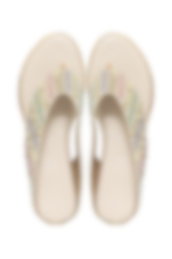 Multi-Colored Silk Pastel Bead Embroidered Platform Wedges by Kkarma Accessories at Pernia's Pop Up Shop