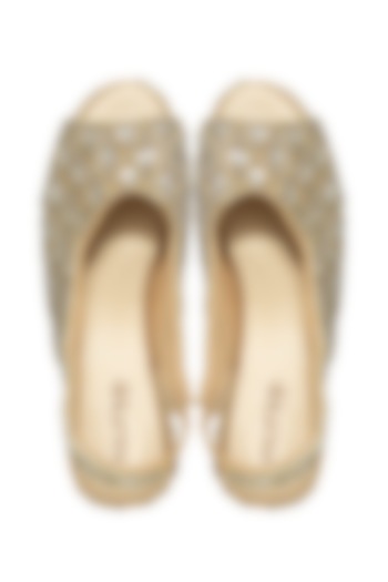 Gold Silk Sequins Embroidered Platform Wedges by Kkarma Accessories at Pernia's Pop Up Shop