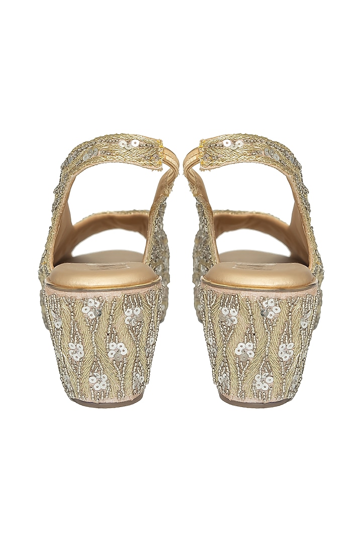 Gold Silk Sequins Embroidered Platform Wedges by Kkarma Accessories at Pernia's Pop Up Shop