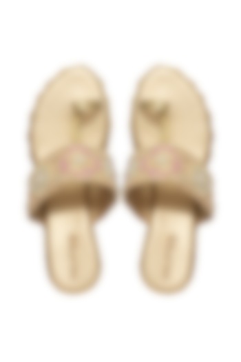 Gold Silk Pearl & Bead Embroidered Platform Wedges by Kkarma Accessories at Pernia's Pop Up Shop