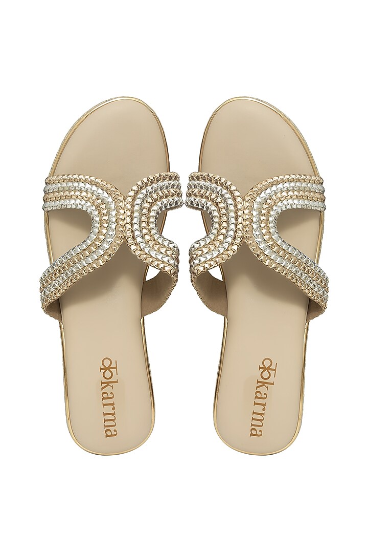 Gold Silk Metallic Woven Strap Platform Wedges by Kkarma Accessories at Pernia's Pop Up Shop