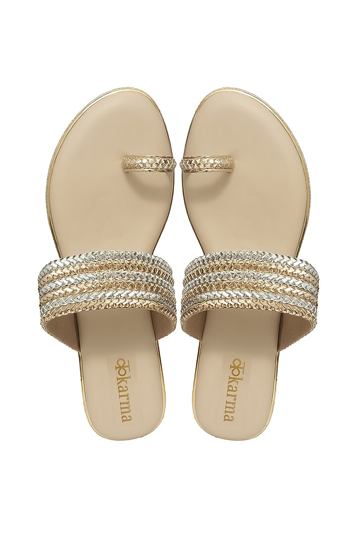 Gold Silk Metallic Woven Strap Platform Wedges by Kkarma Accessories at Pernia's Pop Up Shop