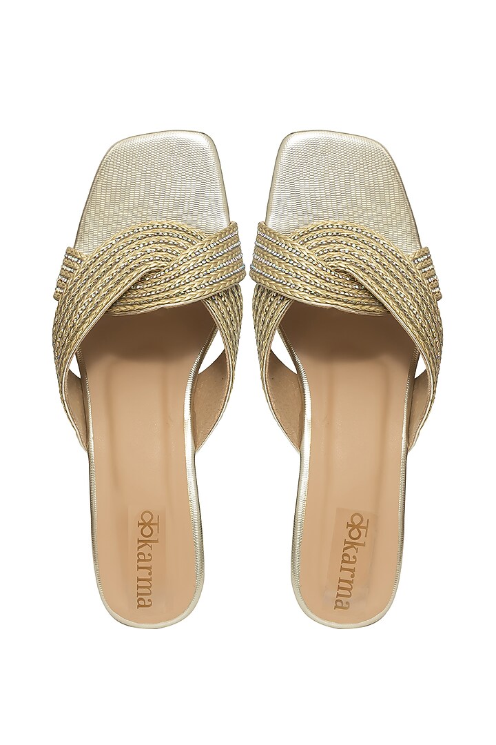 Gold Silk Braided Strap Block Heels by Kkarma Accessories at Pernia's Pop Up Shop
