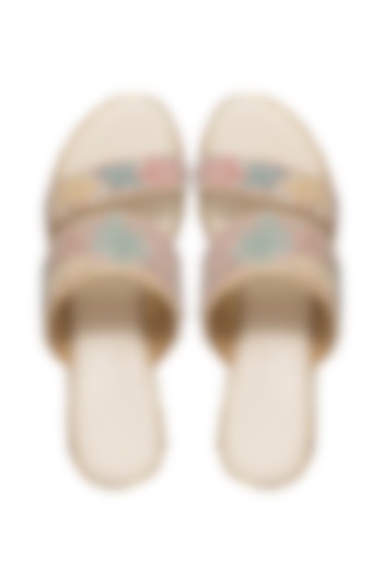 Gold Silk Bead & Sequins Embroidered Platform Wedges by Kkarma Accessories at Pernia's Pop Up Shop