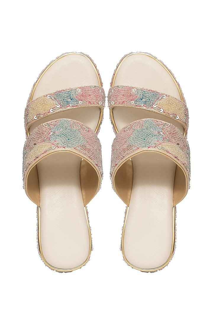 Gold Silk Bead & Sequins Embroidered Platform Wedges by Kkarma Accessories at Pernia's Pop Up Shop